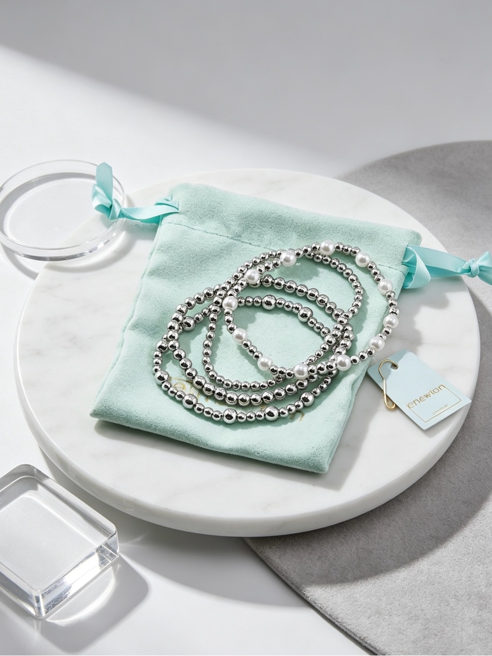 Enewton Silver Beaded Stretch Bracelet Set